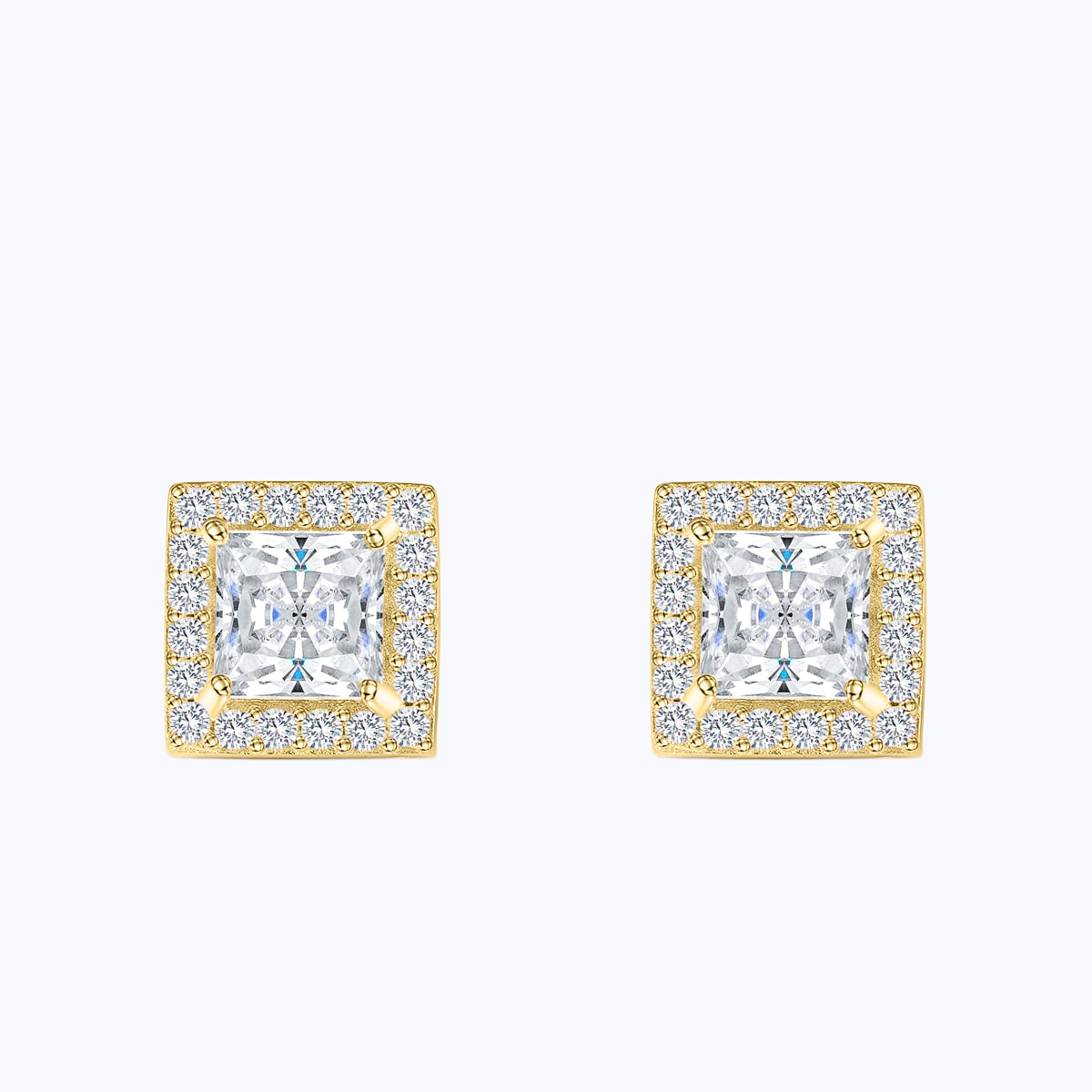 Pearich Gold Princess Cut Halo Earrings