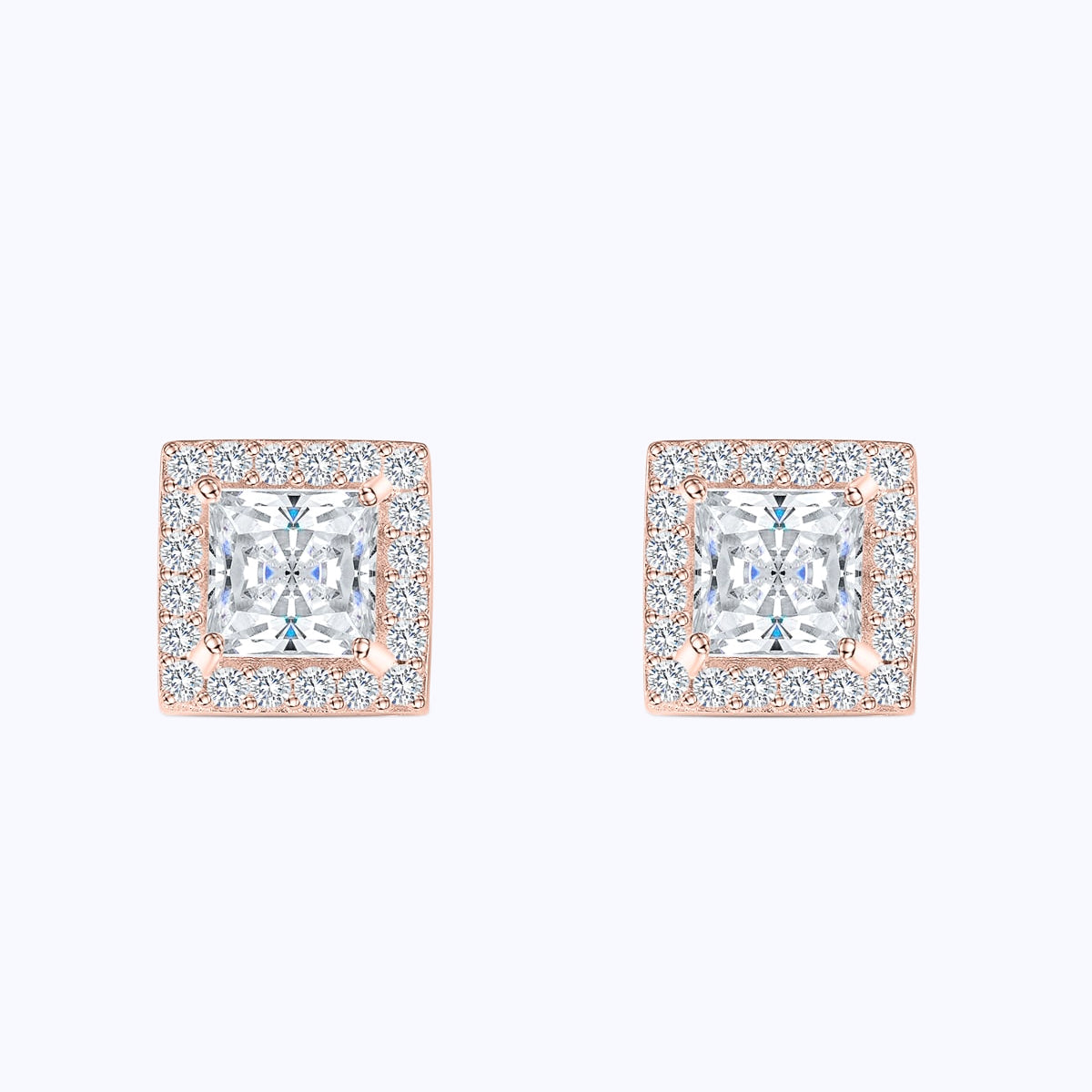 Pearich Rose Gold Princess Cut Halo Earrings