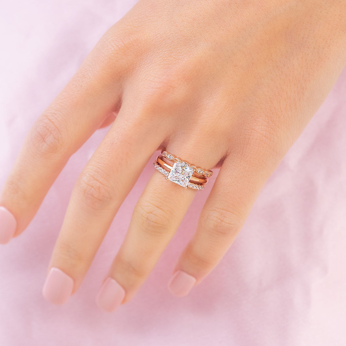 Pearich Rose Gold Princess Cut Wedding Ring