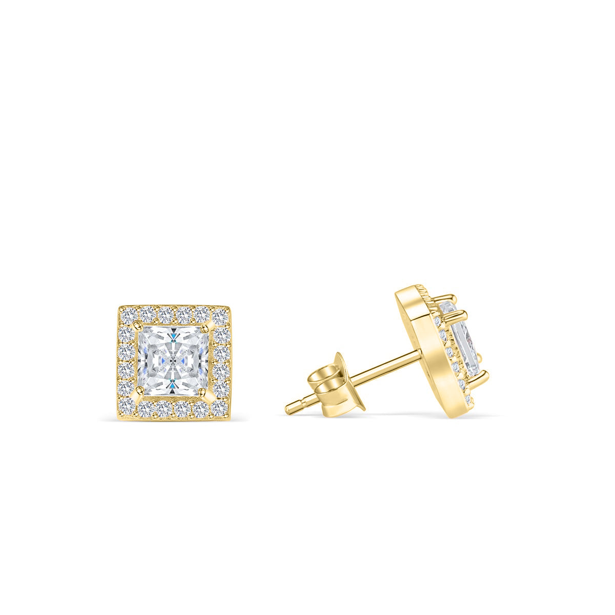 Pearich Gold Princess Cut Halo Earrings