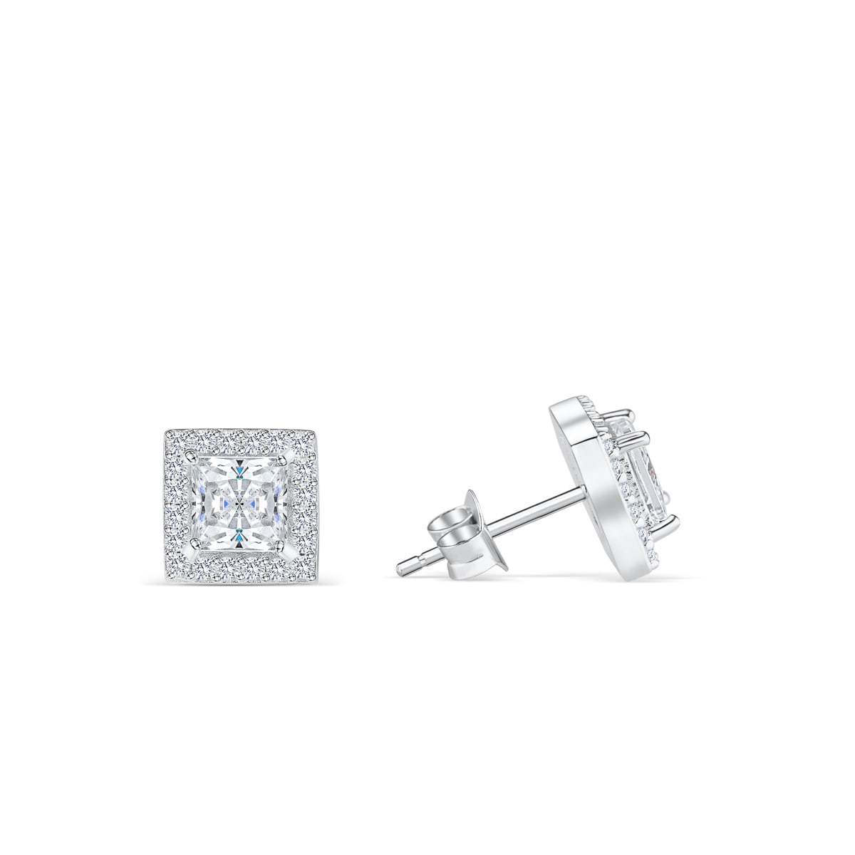 Pearich Princess Cut Halo Earrings