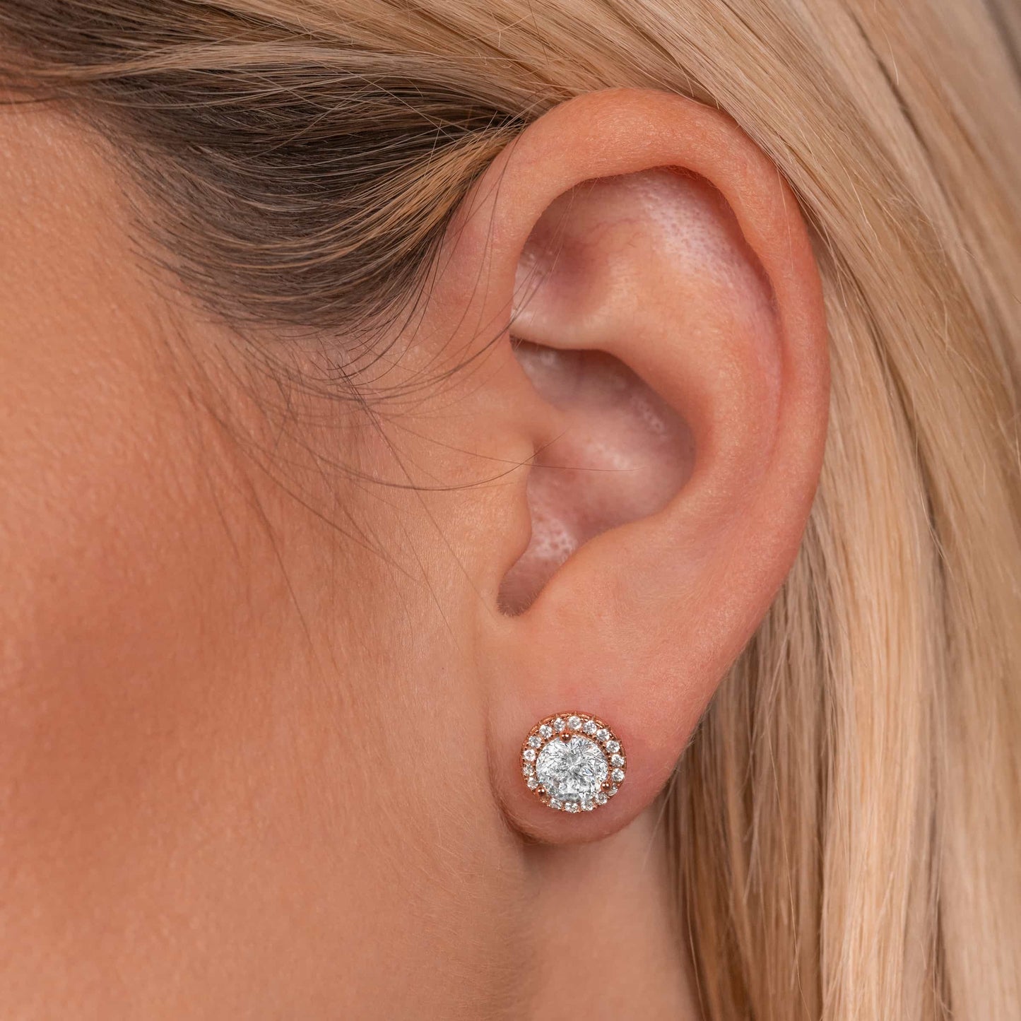 Pearich Rose Gold Halo Earrings