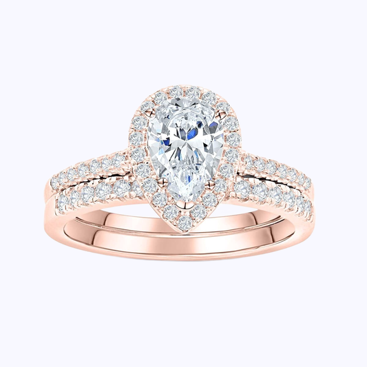 Pearich Rose Gold Pear Cut Halo Set