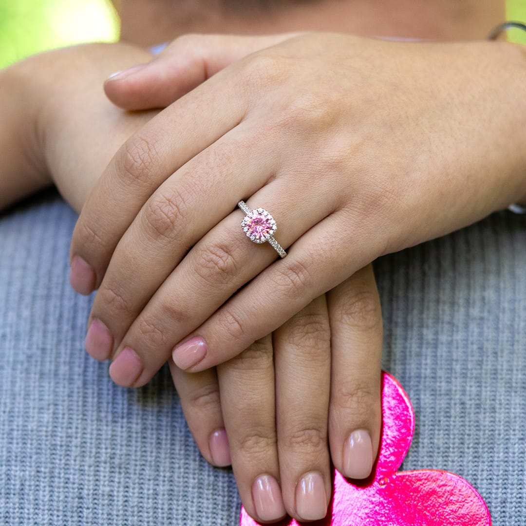 Pearich Pink  Halo EngageMent Ring