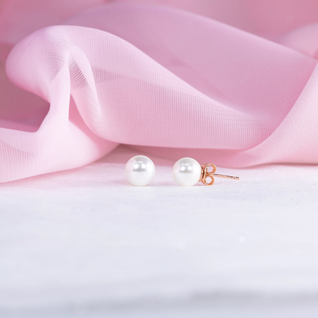 Pearich Pearl Rose Gold Stud Earrings