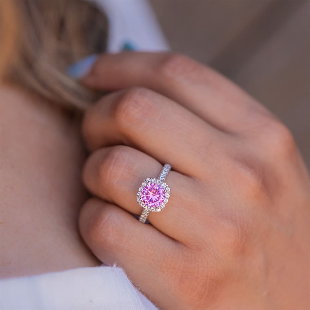 Pearich Pink  Halo EngageMent Ring