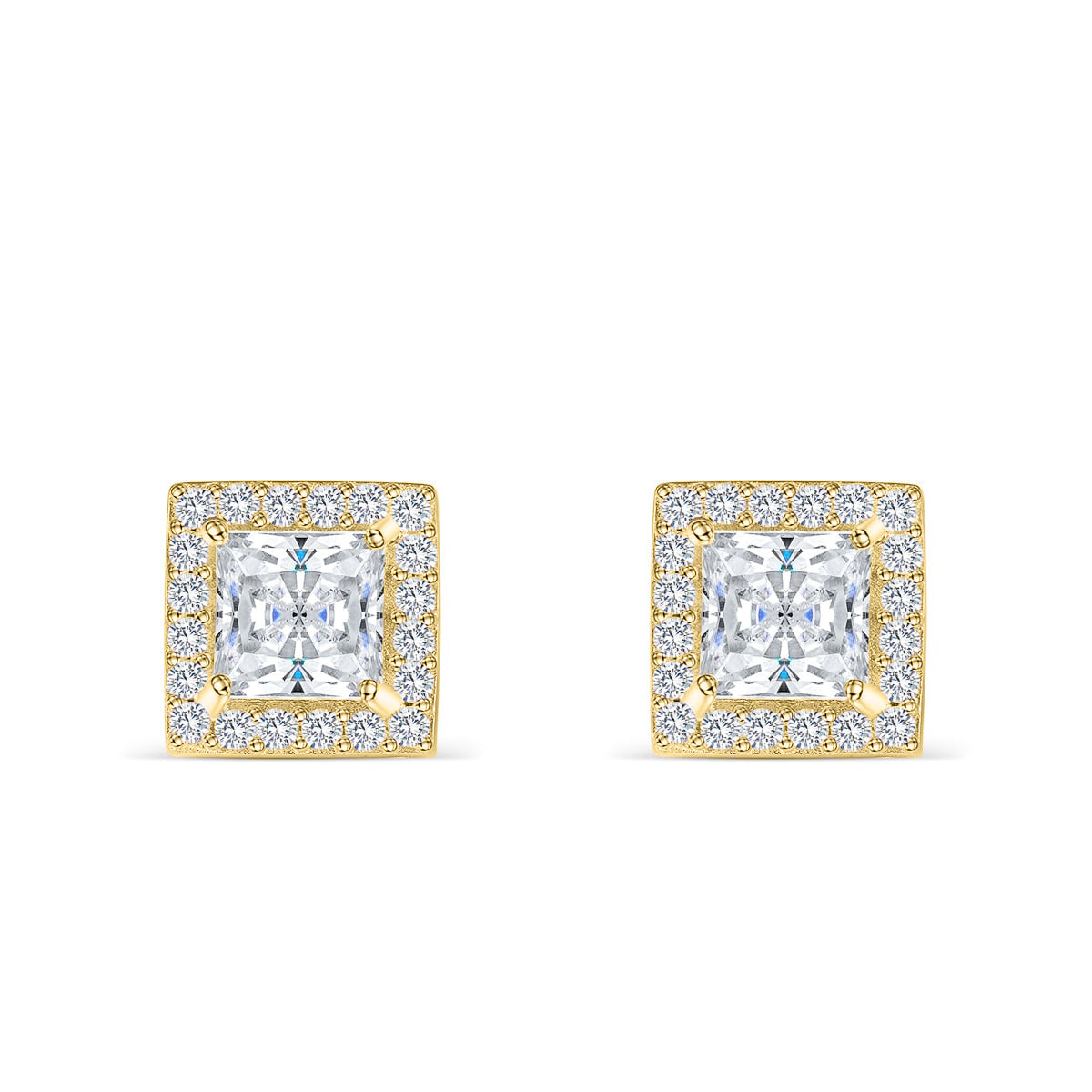 Pearich Gold Princess Cut Halo Earrings