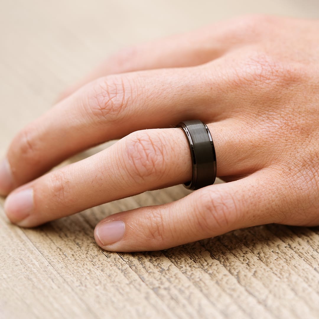 Pearich Black Tungsten Wedding Band Ring