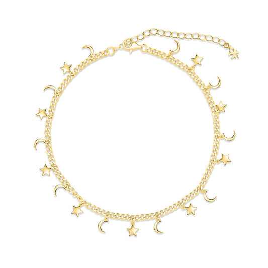 Pearich 18K Gold Moon Anklet for Women