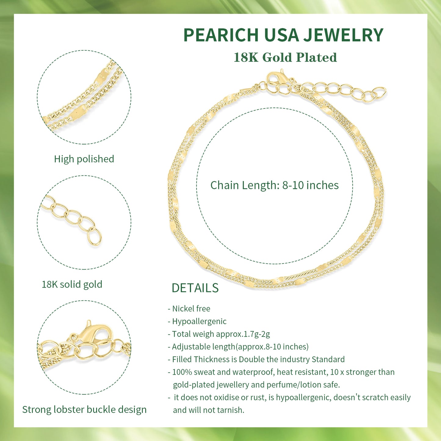 Pearich 18K Gold Layered Anklet for Women