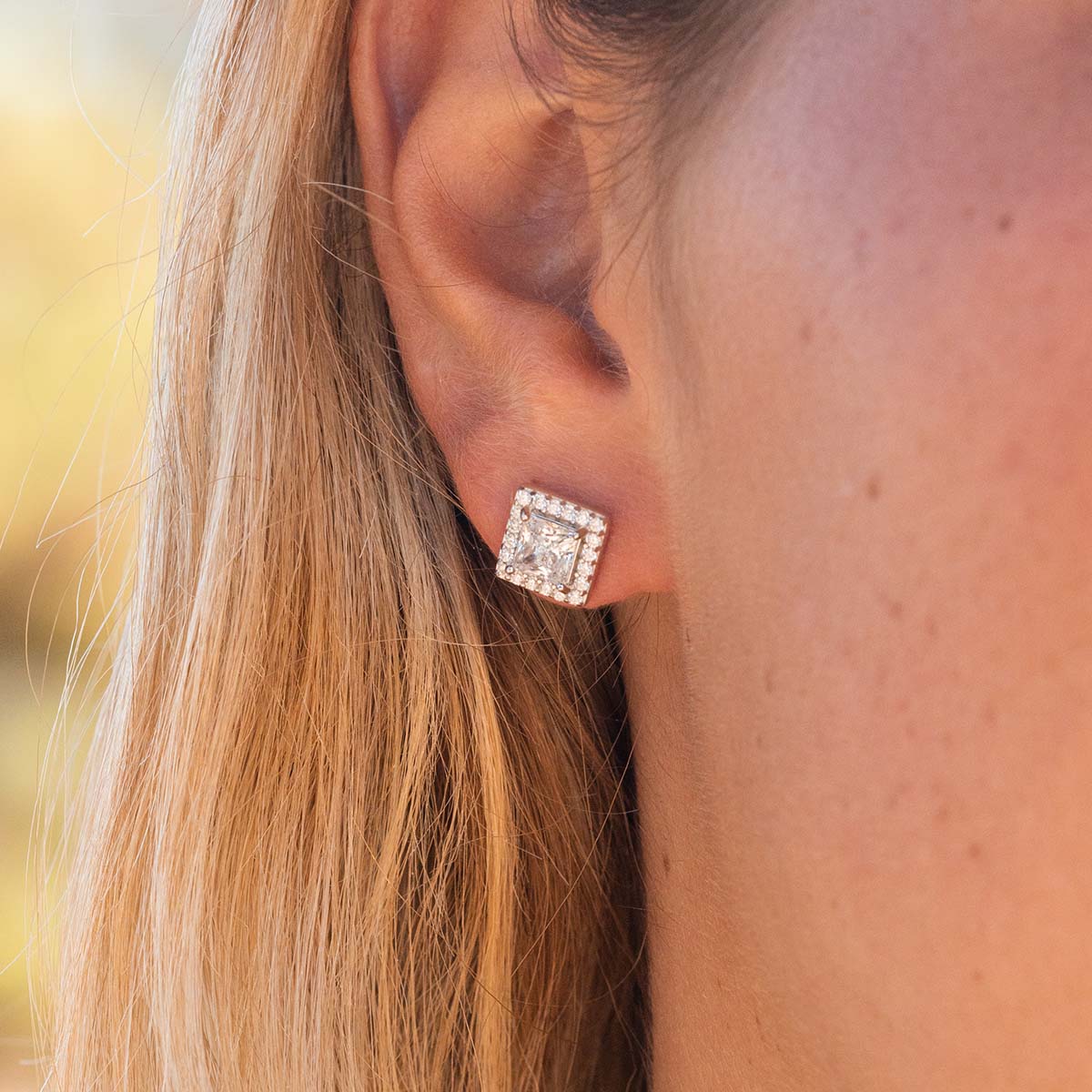 Pearich Princess Cut Halo Earrings