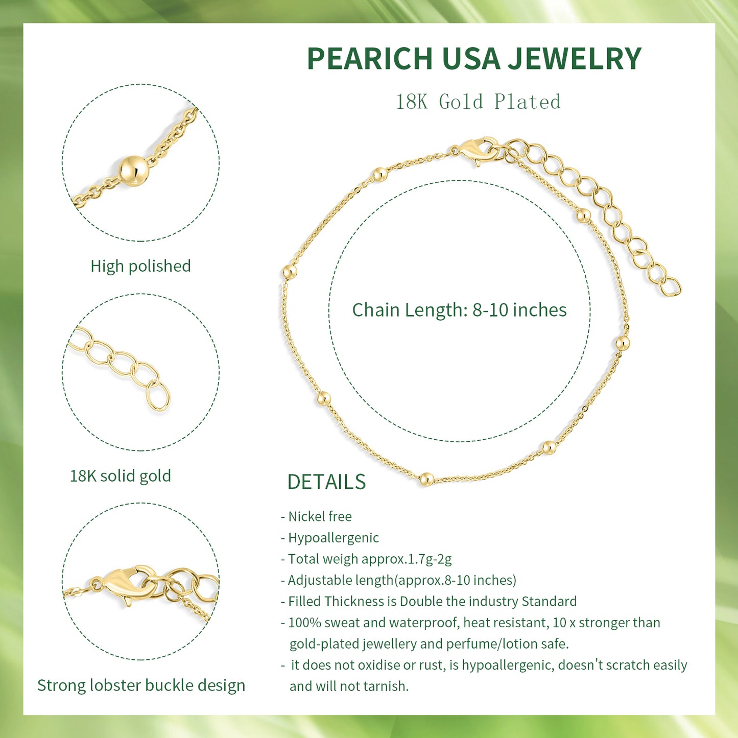 Pearich 18K Gold Anklet for Women